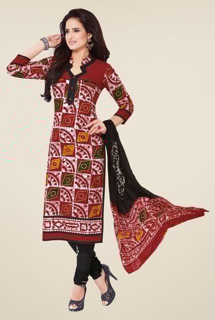 Salwar Studio Red & Black Batik Print Dress Material Salwar Studio Red & Black Batik Print Dress Material