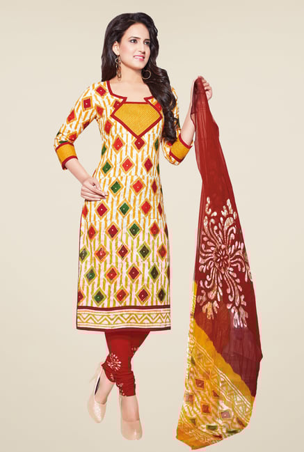 Salwar Studio Yellow & Red Batik Print Dress Material Salwar Studio Yellow & Red Batik Print Dress Material