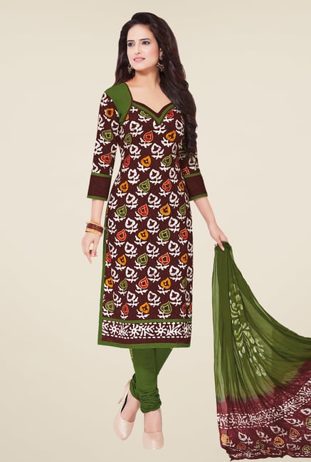 Salwar Studio Brown & Olive Batik Print Dress Material Salwar Studio Brown & Olive Batik Print Dress Material