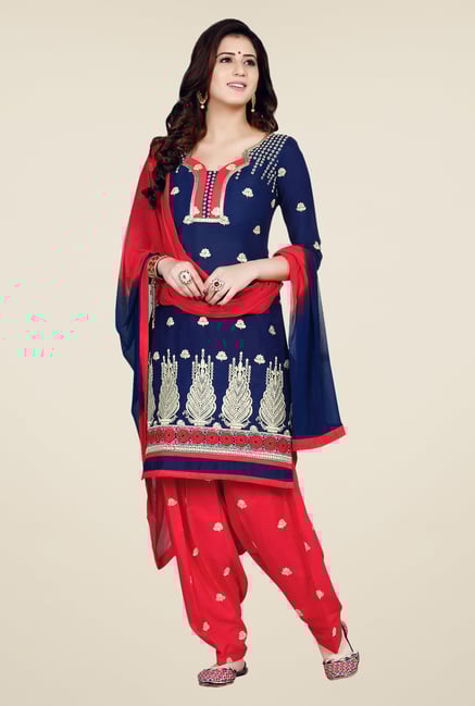 Salwar Studio Dark Blue & Coral Patiala Dress Material Salwar Studio Dark Blue & Coral Patiala Dress Material
