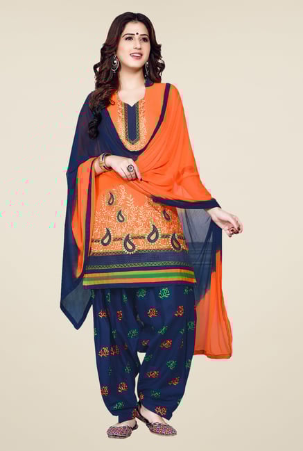 Salwar Studio Orange & Dark Blue Patiala Dress Material Salwar Studio Orange & Dark Blue Patiala Dress Material