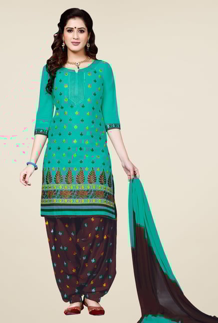 Salwar Studio Teal & Brown Patiala Dress Material Salwar Studio Teal & Brown Patiala Dress Material