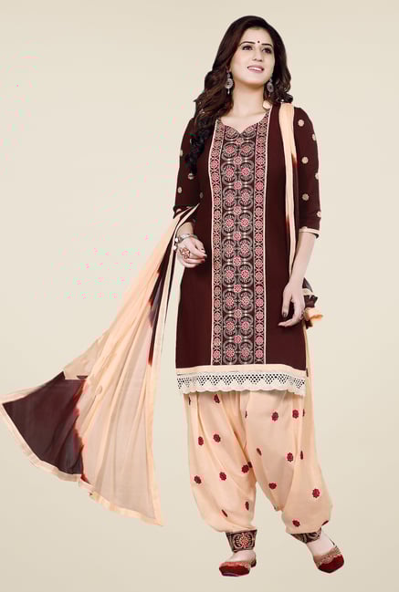 Salwar Studio Brown & Beige Patiala Dress Material Salwar Studio Brown & Beige Patiala Dress Material