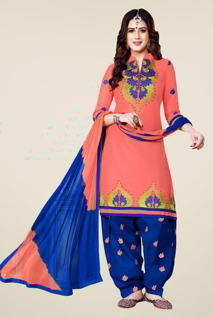 Salwar Studio Peach & Blue Patiala Dress Material Salwar Studio Peach & Blue Patiala Dress Material