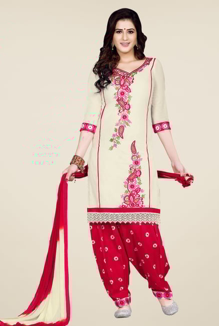 Salwar Studio Cream & Red Patiala Dress Material Salwar Studio Cream & Red Patiala Dress Material