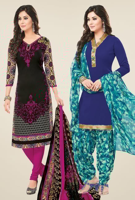 Salwar Studio Black & Blue Dress Material (Pack Of 2) Salwar Studio Black & Blue Dress Material (Pack Of 2)