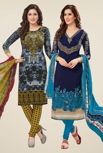Salwar Studio Grey & Navy Dress Material (Pack Of 2) Salwar Studio Grey & Navy Dress Material (Pack Of 2)