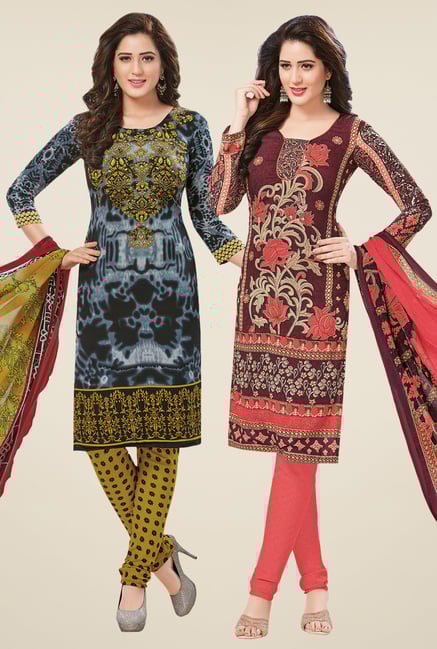Salwar Studio Grey & Brown Dress Material (Pack Of 2) Salwar Studio Grey & Brown Dress Material (Pack Of 2)