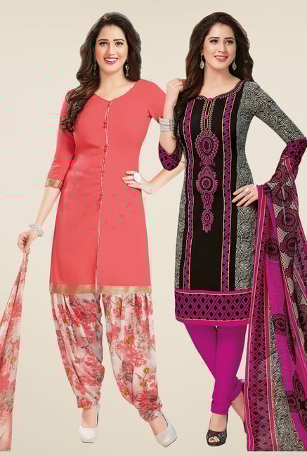 Salwar Studio Peach & Black Dress Material (Pack Of 2) Salwar Studio Peach & Black Dress Material (Pack Of 2)