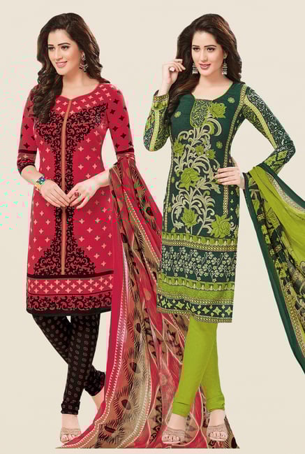 Salwar Studio Coral & Green Dress Material (Pack Of 2) Salwar Studio Coral & Green Dress Material (Pack Of 2)