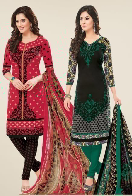 Salwar Studio Coral & Black Dress Material (Pack Of 2) Salwar Studio Coral & Black Dress Material (Pack Of 2)