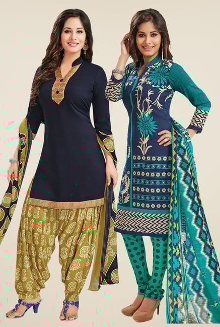 Salwar Studio Navy Dress Material (Pack Of 2) Salwar Studio Navy Dress Material (Pack Of 2)