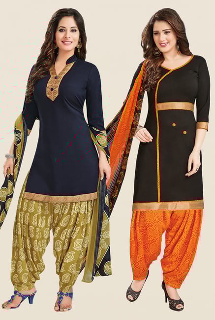 Salwar Studio Navy & Black Dress Material (Pack Of 2) Salwar Studio Navy & Black Dress Material (Pack Of 2)