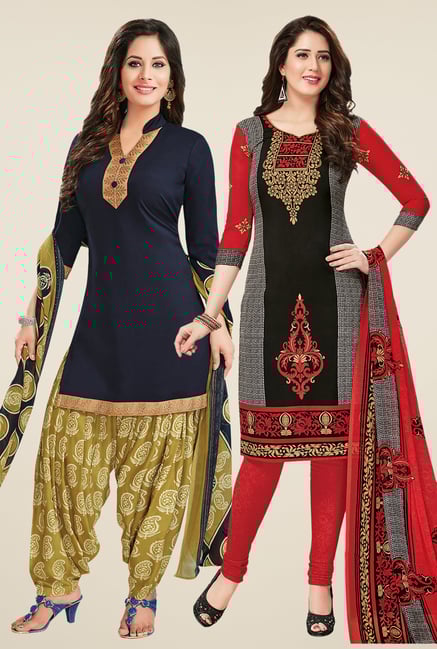Salwar Studio Navy & Black Dress Material (Pack Of 2) Salwar Studio Navy & Black Dress Material (Pack Of 2)