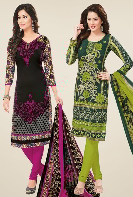 Salwar Studio Black & Green Dress Material (Pack Of 2) Salwar Studio Black & Green Dress Material (Pack Of 2)