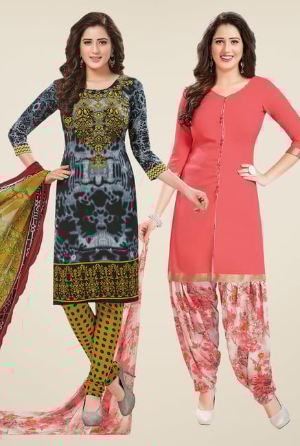 Salwar Studio Grey & Peach Dress Material (Pack Of 2) Salwar Studio Grey & Peach Dress Material (Pack Of 2)