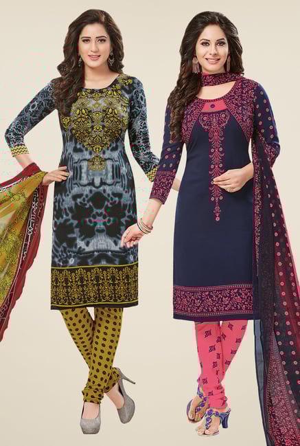 Salwar Studio Grey & Navy Dress Material (Pack Of 2) Salwar Studio Grey & Navy Dress Material (Pack Of 2)