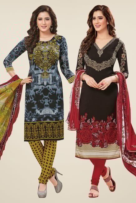 Salwar Studio Grey & Black Dress Material (Pack Of 2) Salwar Studio Grey & Black Dress Material (Pack Of 2)
