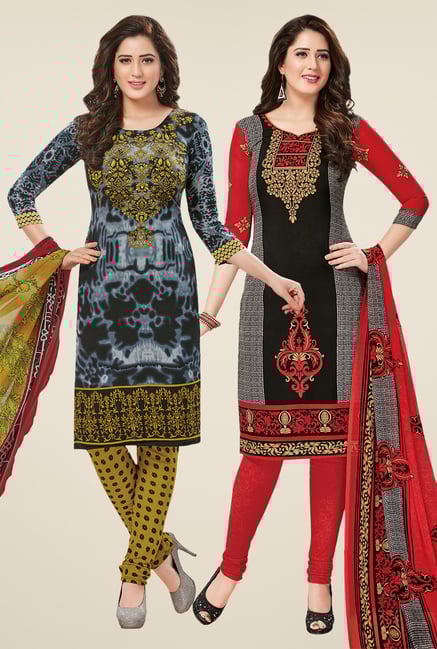 Salwar Studio Grey & Black Dress Material (Pack Of 2) Salwar Studio Grey & Black Dress Material (Pack Of 2)