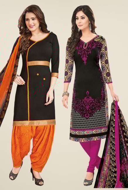 Salwar Studio Black Dress Material (Pack Of 2) Salwar Studio Black Dress Material (Pack Of 2)