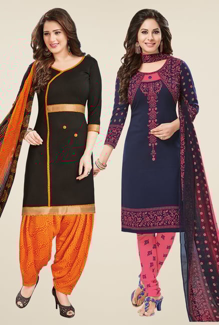 Salwar Studio Black & Navy Dress Material (Pack Of 2) Salwar Studio Black & Navy Dress Material (Pack Of 2)