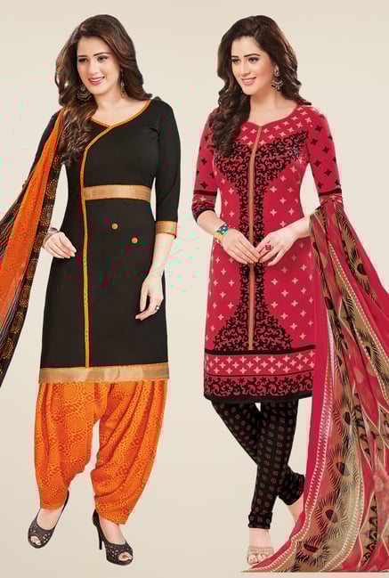 Salwar Studio Black & Coral Dress Material (Pack Of 2) Salwar Studio Black & Coral Dress Material (Pack Of 2)