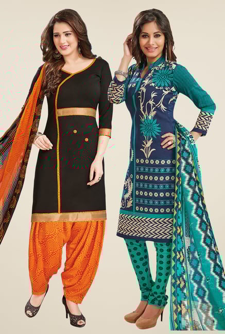 Salwar Studio Black & Navy Dress Material (Pack Of 2) Salwar Studio Black & Navy Dress Material (Pack Of 2)