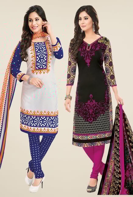 Salwar Studio White & Black Dress Material (Pack Of 2) Salwar Studio White & Black Dress Material (Pack Of 2)