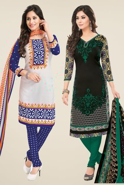 Salwar Studio White & Black Dress Material (Pack Of 2) Salwar Studio White & Black Dress Material (Pack Of 2)