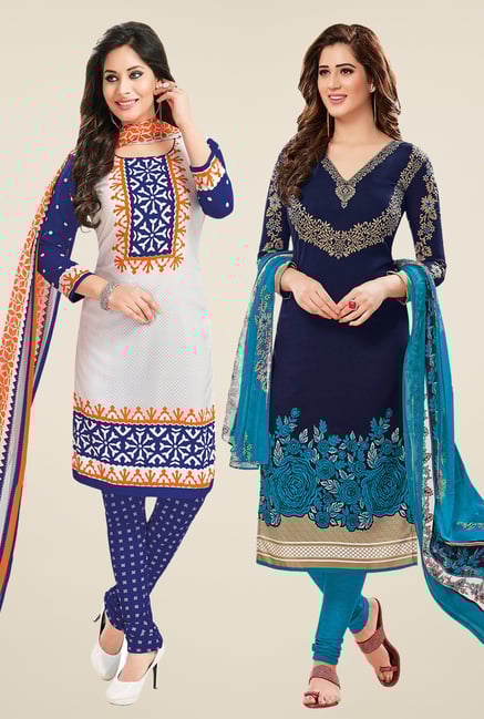 Salwar Studio White & Navy Dress Material (Pack Of 2) Salwar Studio White & Navy Dress Material (Pack Of 2)