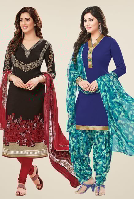 Salwar Studio Black & Blue Dress Material (Pack Of 2) Salwar Studio Black & Blue Dress Material (Pack Of 2)