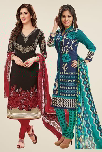 Salwar Studio Black & Navy Dress Material (Pack Of 2) Salwar Studio Black & Navy Dress Material (Pack Of 2)