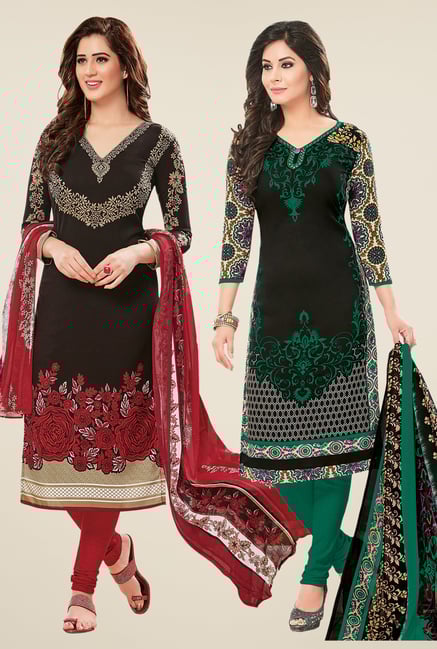 Salwar Studio Black Dress Material (Pack Of 2) Salwar Studio Black Dress Material (Pack Of 2)