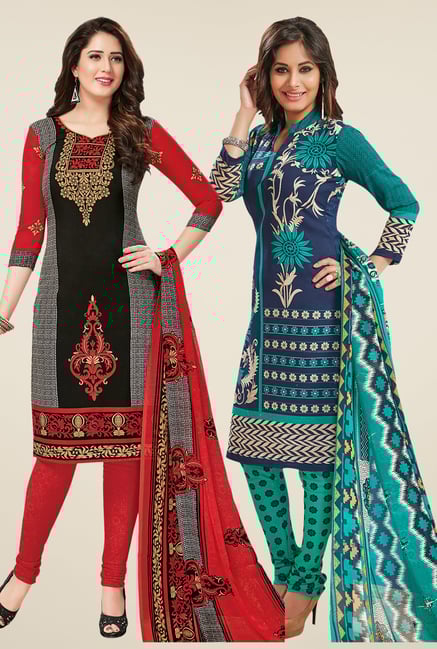 Salwar Studio Black & Navy Dress Material (Pack Of 2) Salwar Studio Black & Navy Dress Material (Pack Of 2)