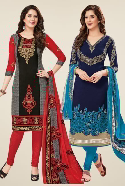 Salwar Studio Black & Navy Dress Material (Pack Of 2) Salwar Studio Black & Navy Dress Material (Pack Of 2)