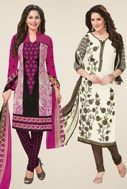 Salwar Studio Magenta & Cream Dress Material (Pack Of 2) Salwar Studio Magenta & Cream Dress Material (Pack Of 2)