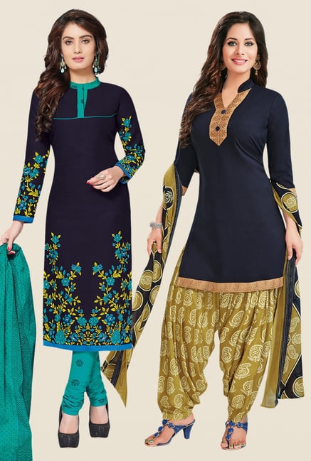 Salwar Studio Navy Dress Material (Pack Of 2) Salwar Studio Navy Dress Material (Pack Of 2)