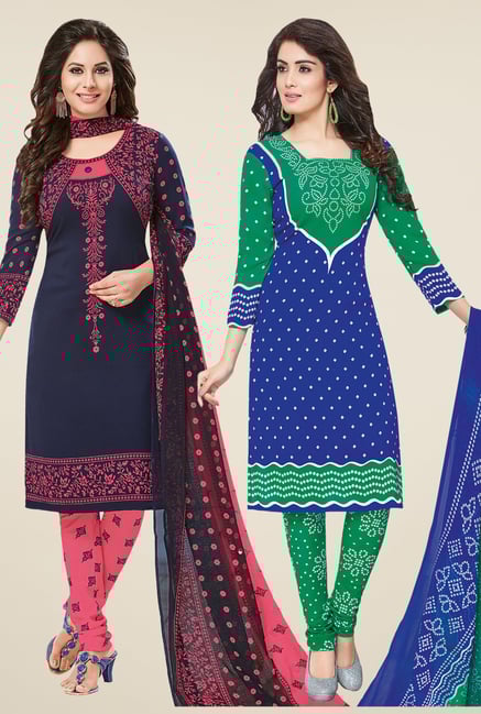 Salwar Studio Navy & Blue Dress Material (Pack Of 2) Salwar Studio Navy & Blue Dress Material (Pack Of 2)