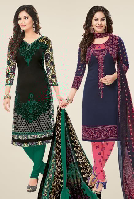 Salwar Studio Black & Navy Dress Material (Pack Of 2) Salwar Studio Black & Navy Dress Material (Pack Of 2)