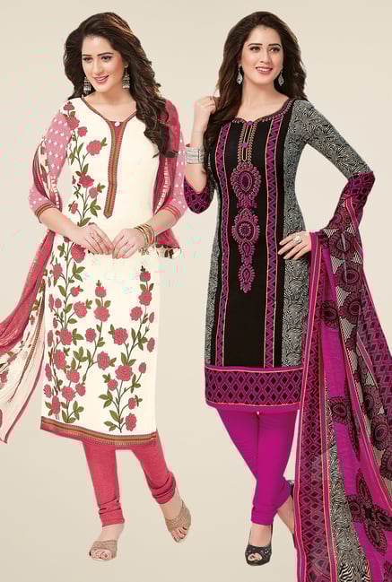 Salwar Studio Off White & Black Dress Material (Pack Of 2) Salwar Studio Off White & Black Dress Material (Pack Of 2)
