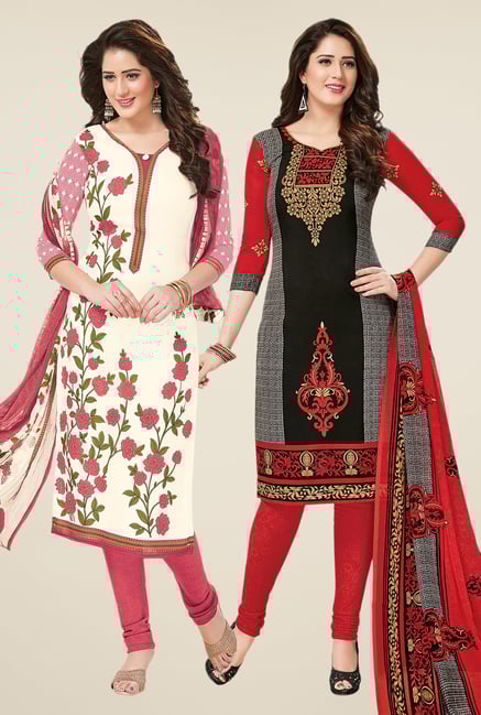 Salwar Studio Off White & Black Dress Material (Pack Of 2) Salwar Studio Off White & Black Dress Material (Pack Of 2)
