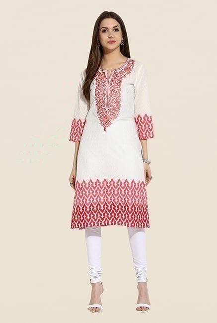 Mytri White & Pink Embroidered Kurta Mytri White & Pink Embroidered Kurta