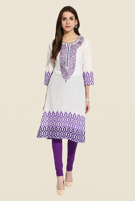 Mytri White & Purple Embroidered Kurta Mytri White & Purple Embroidered Kurta