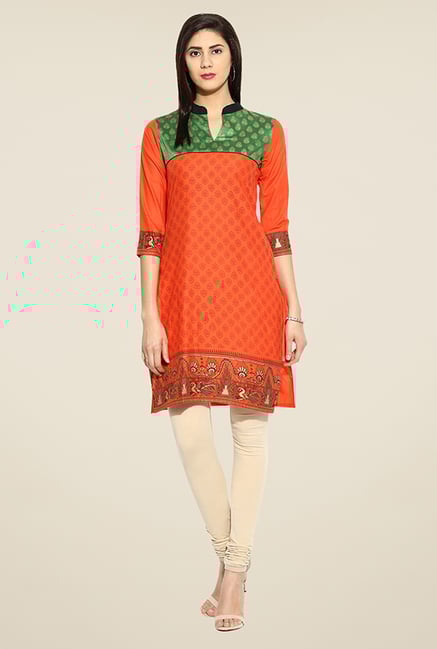 Mytri Orange Printed Kurti Mytri Orange Printed Kurti