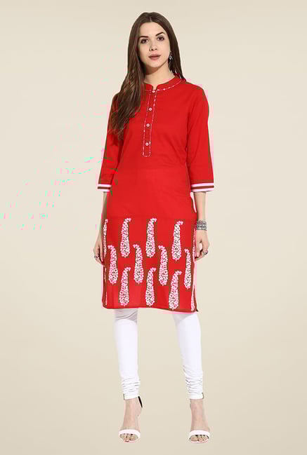 Mytri Red Embroidered Kurti Mytri Red Embroidered Kurti