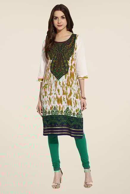 Mytri White & Green Printed Kurti Mytri White & Green Printed Kurti