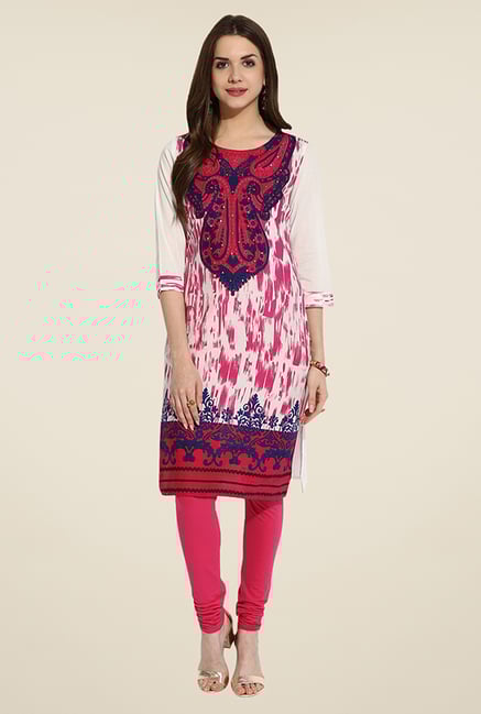 Mytri White & Pink Printed Kurti Mytri White & Pink Printed Kurti