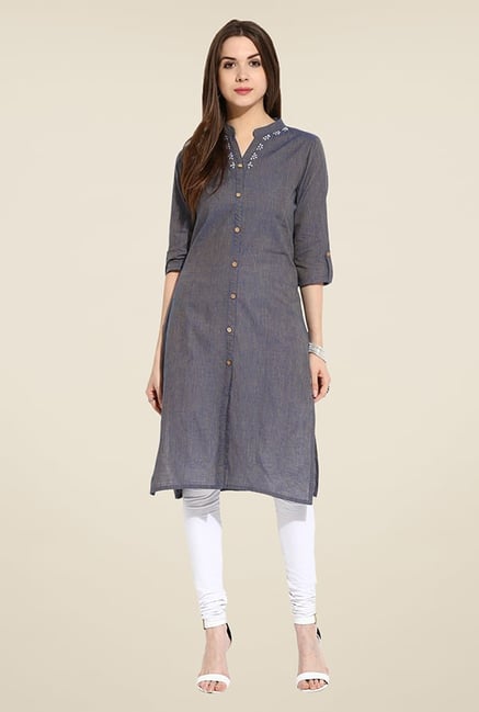 Mytri Blue Textured Kurta Mytri Blue Textured Kurta