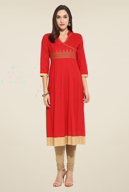 Mytri Red Embroidered Kurta Mytri Red Embroidered Kurta