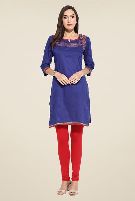 Mytri Blue Embroidered Kurti Mytri Blue Embroidered Kurti